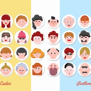 32 Character Face Clip Art, Different Face Overlay, PNG Clipart Commercial Use, Vector Graphics, Various Age Character Avatar, Flat Icons image 2