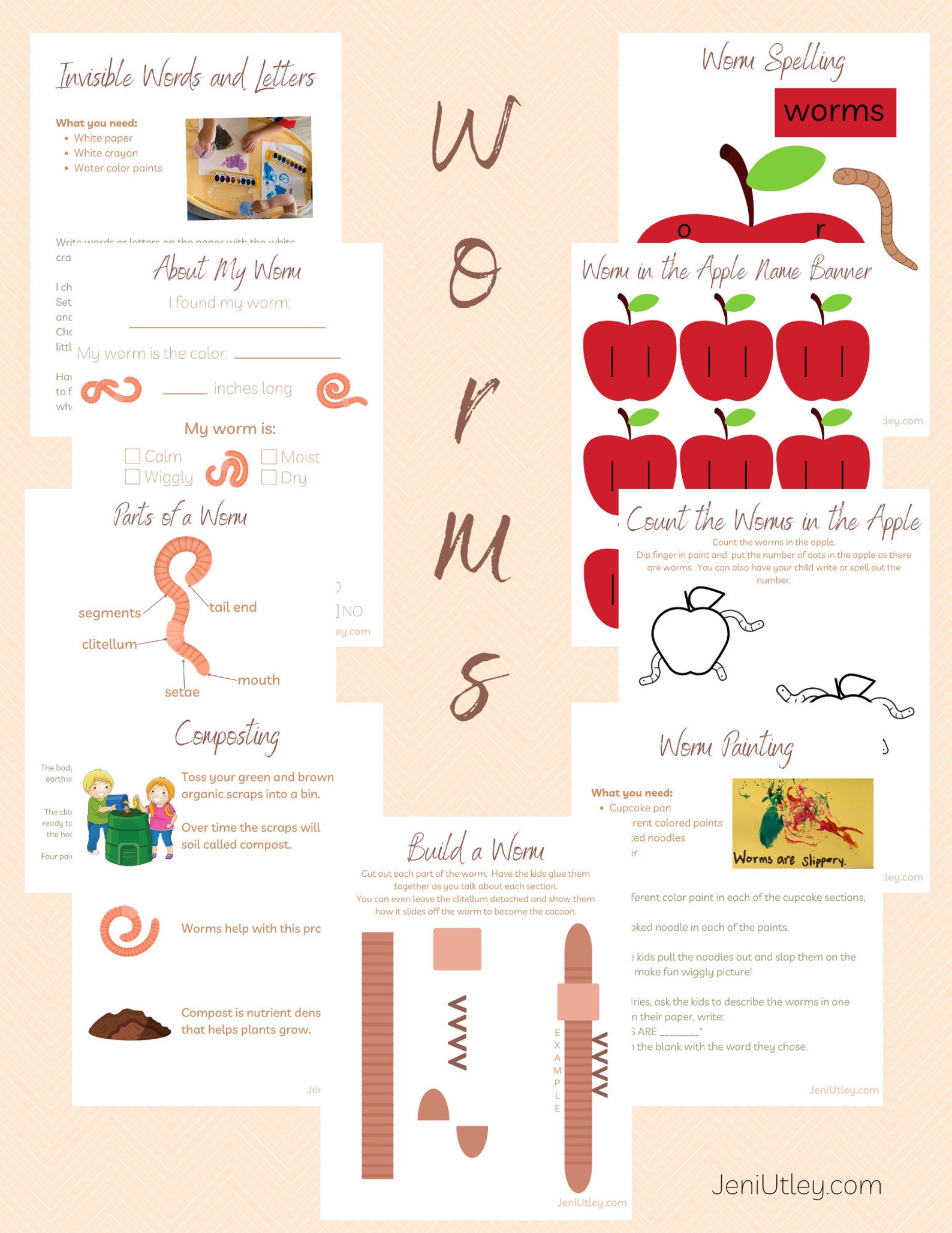 Worm Learning Activities for Kids Printable Kids Workbook | Etsy