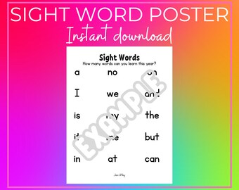 Sight Words Chart | Sight Words Poster | Sight Words Practice | Sight Words | Preschool | Prek