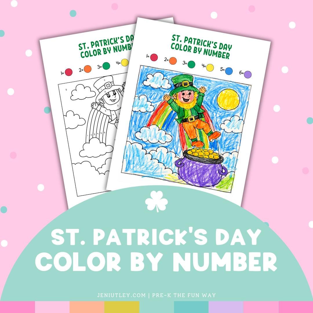 St. Patrick's Day Color by Number Printable – Leprechaun Rainbow ...