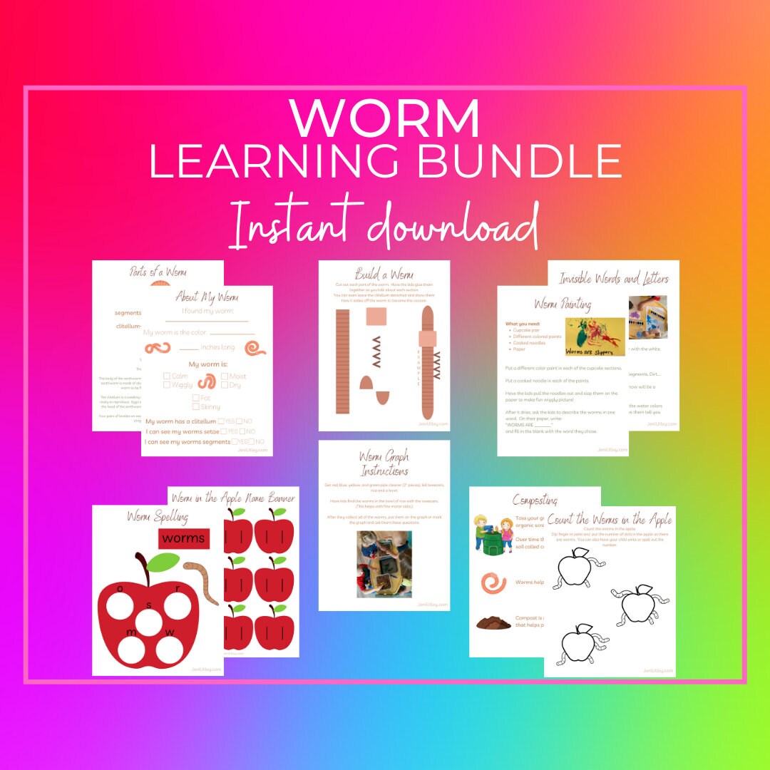 Worm Learning Activities for Kids Printable Kids Workbook - Etsy