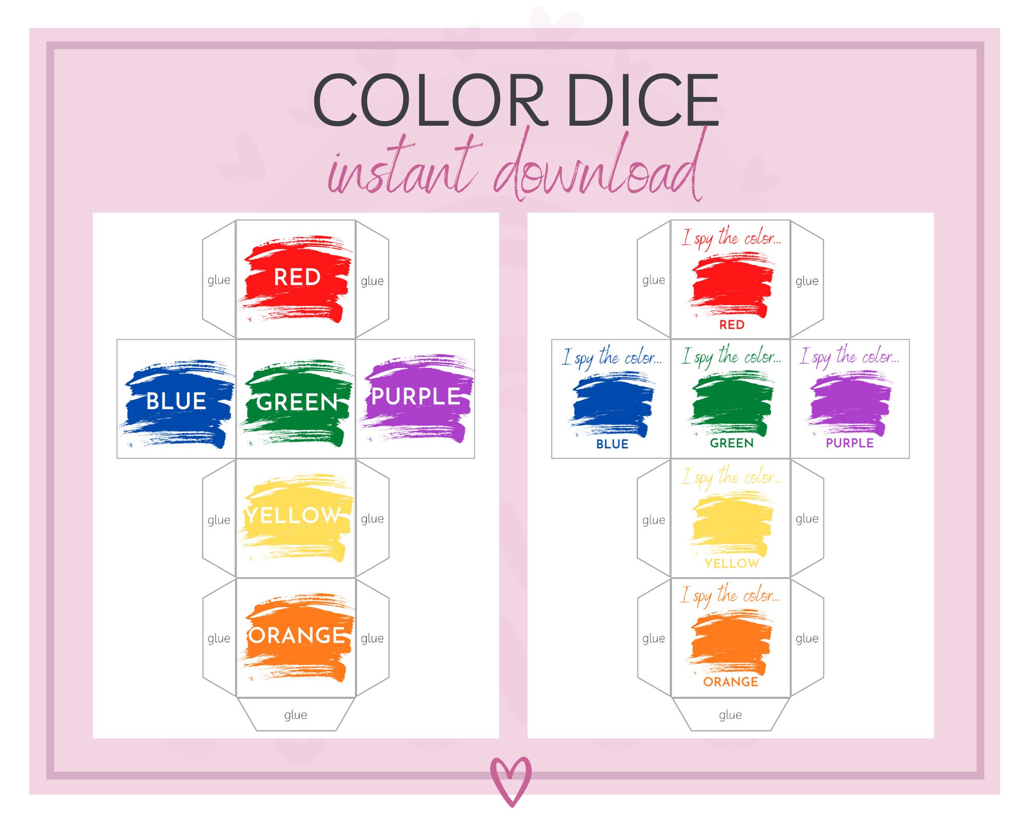 i spy the color dice download printable colors etsy