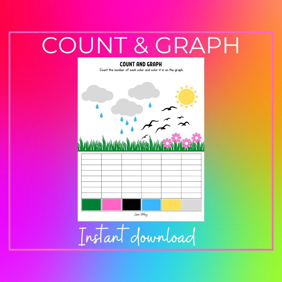 Colors Count and Graph Preschool Worksheet Printable - Etsy