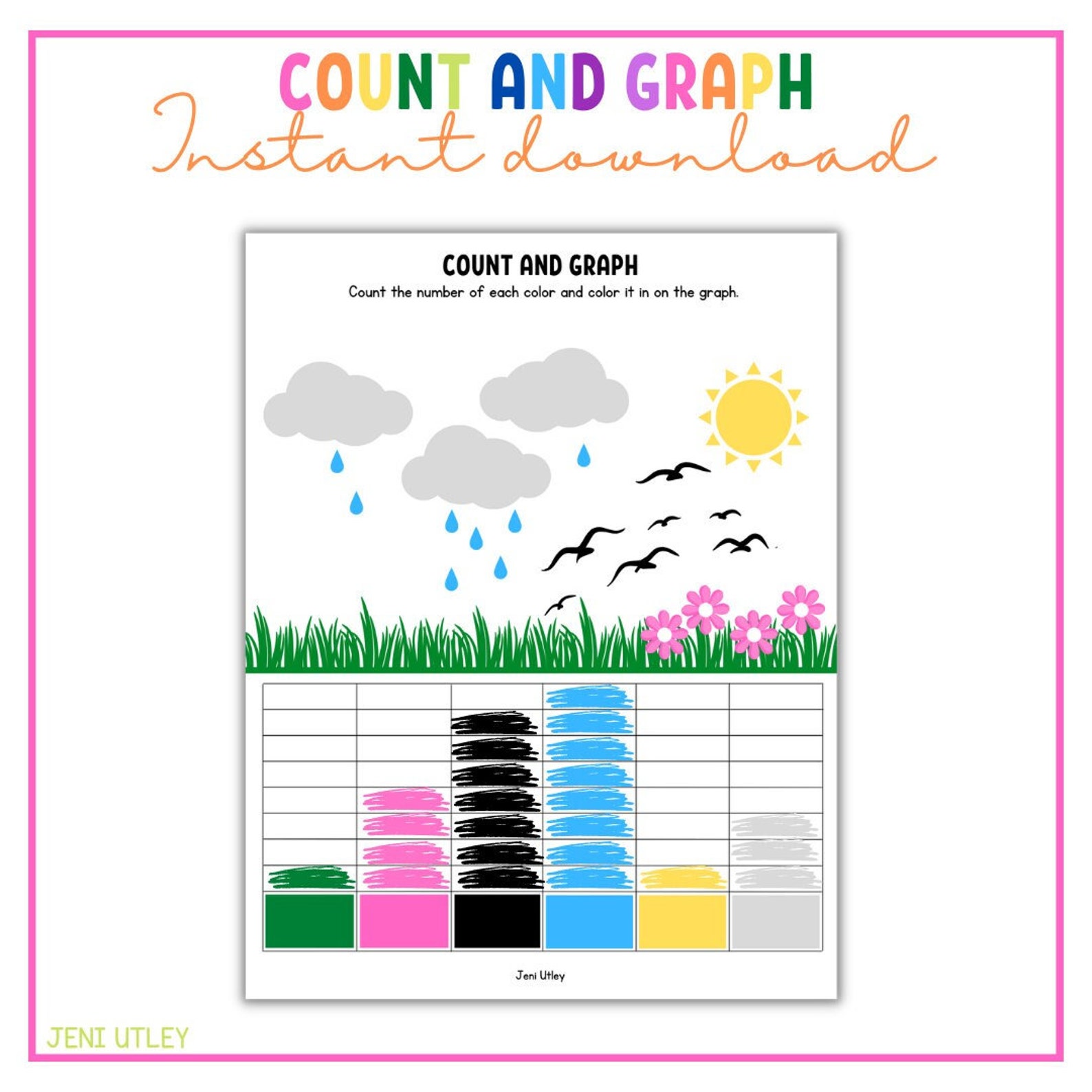 Colors | Count and Graph | Preschool | Worksheet | Printable | Pre K - Etsy