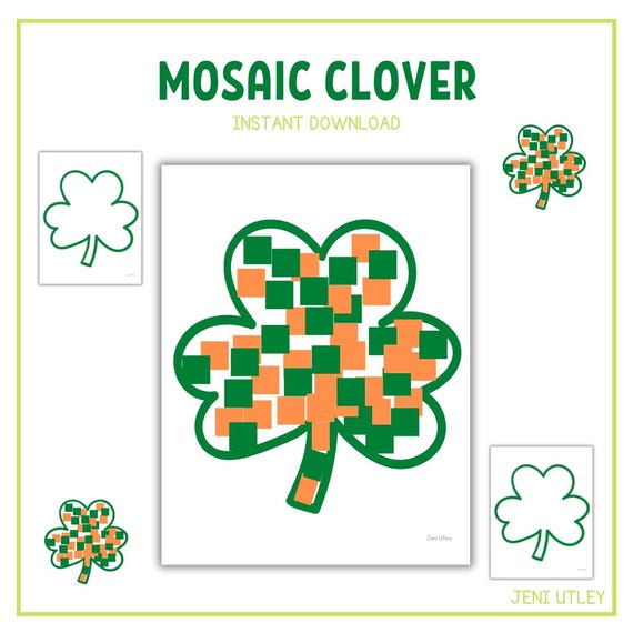 Mosaic Clover Craft Printable | St. Patrick’s Day Preschool Activity | Torn Paper Clover Craft | Fine Motor Craft for Kids