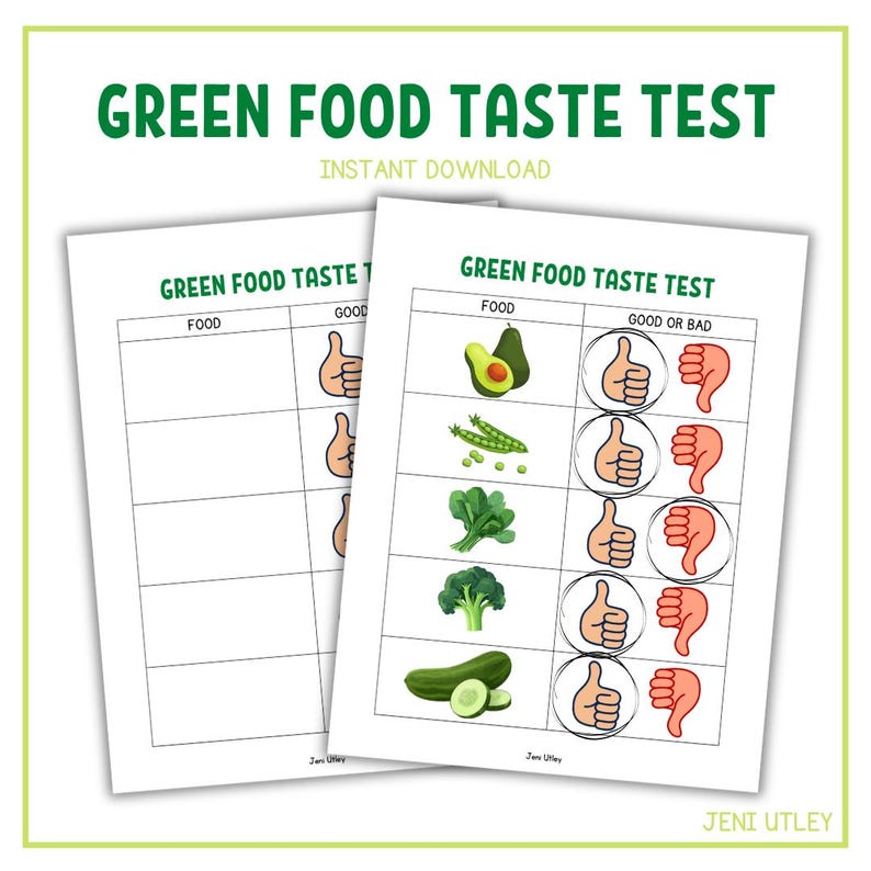 Green Food Taste Test Printable – Interactive Healthy Eating Chart for ...