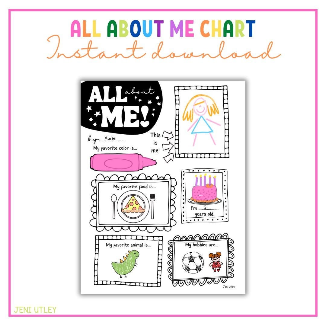 All About Me Chart Preschool Worksheet Etsy