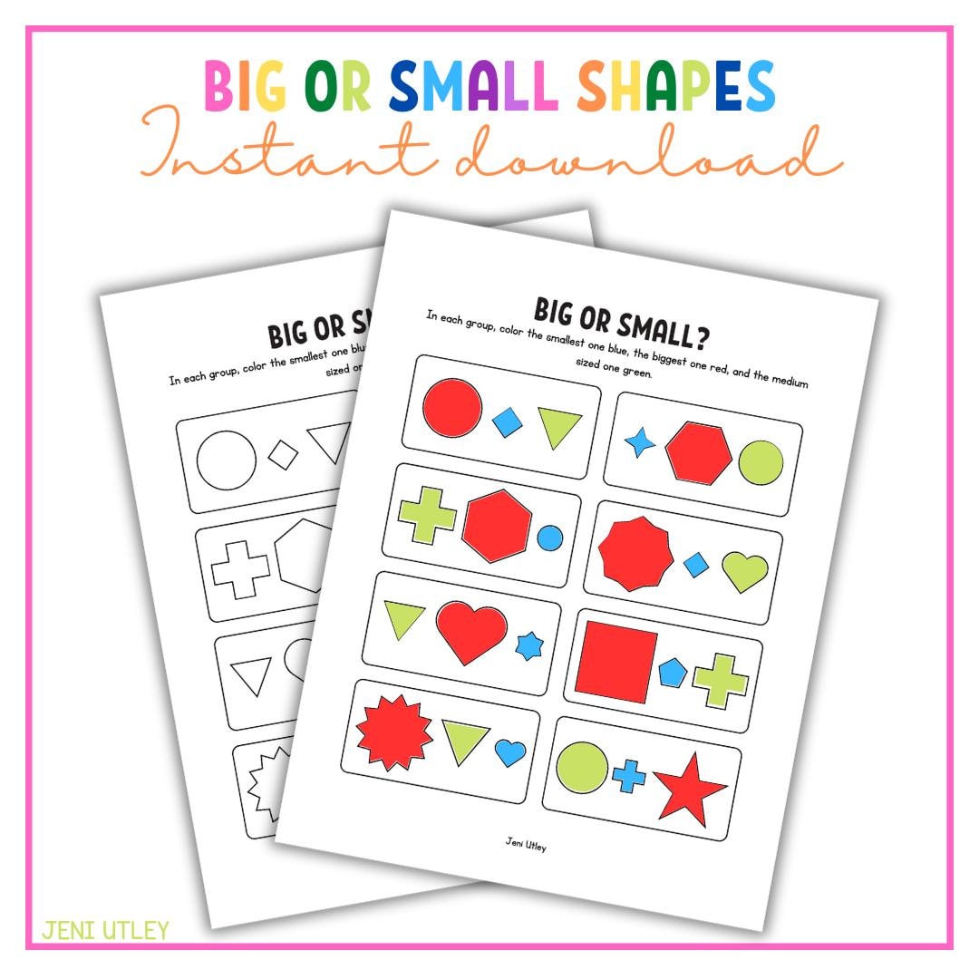 Big or Small Shapes | Preschool Worksheet - Etsy