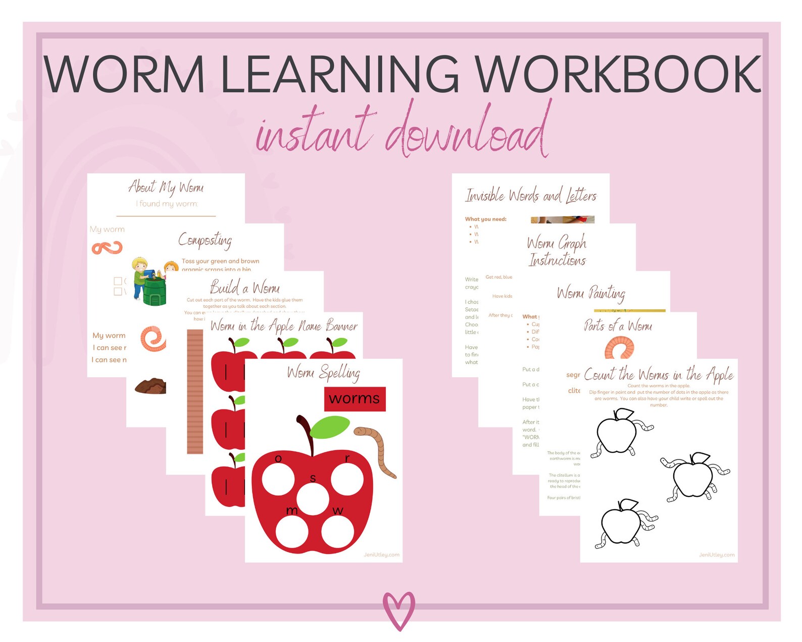 Worm Learning Activities for Kids Printable Kids Workbook | Etsy