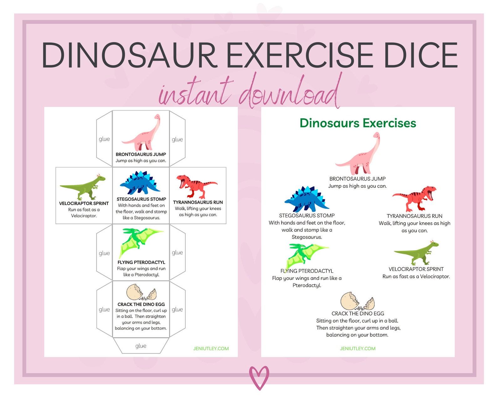 Dinosaur Exercise Dice Game Exercise Game Exercise Dice Etsy