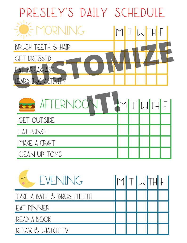 daily schedule for kids printable customize it etsy