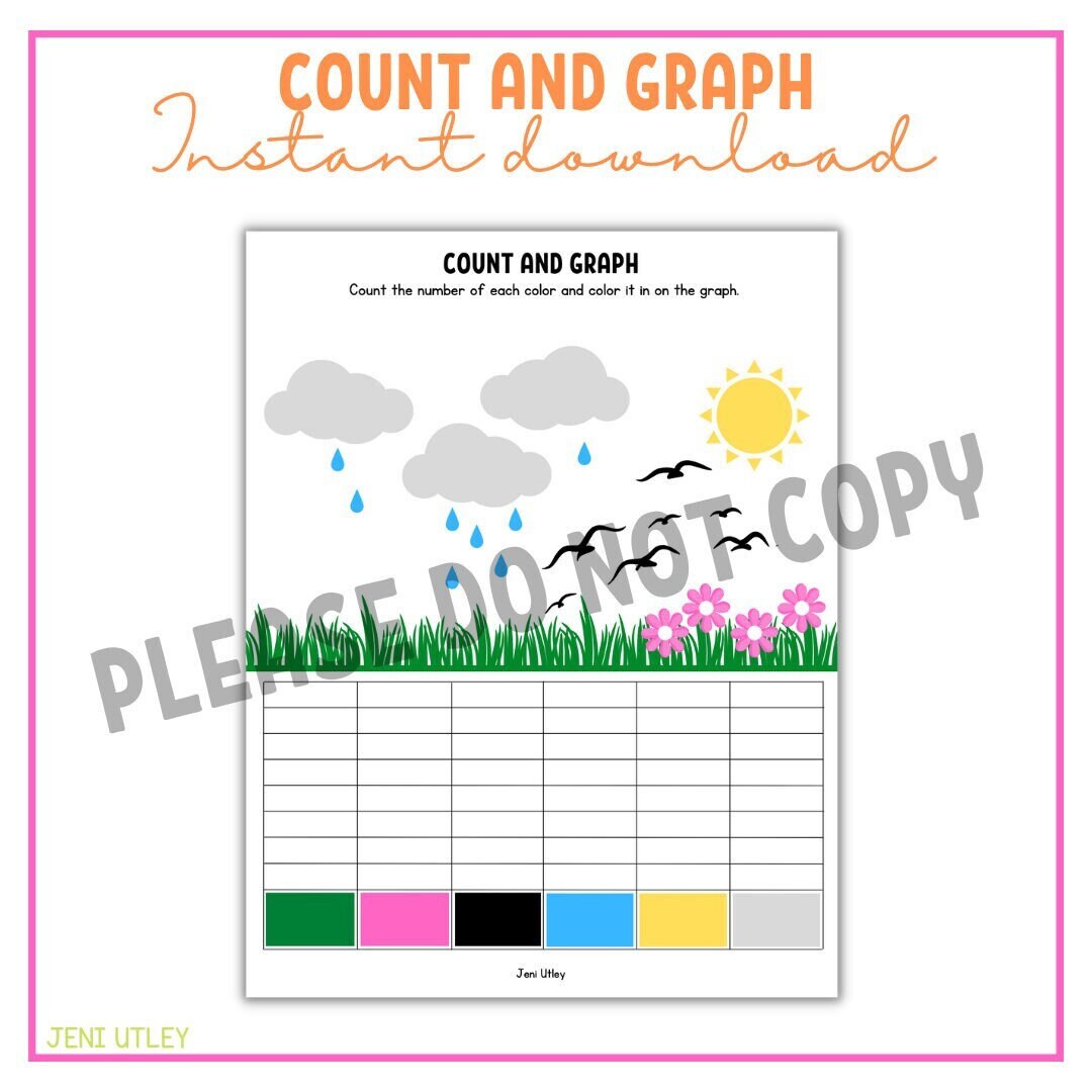 Colors Count and Graph Preschool Worksheet Printable - Etsy