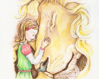 Impressão de Aslan e Lucy Nárnia