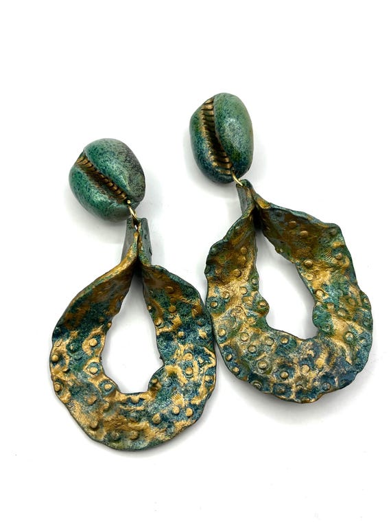 boucle d oreille clip vintage résine bleu or signé NAKY Marc Naccaro  createur années 1980 View 4