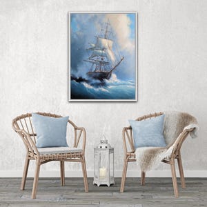 Stampa artistica digitale su carta Paesaggio marino Barca a vela Dipinto Veliero Barca Nave Arte oceanica Onda oceanica Turchese Blu 12x16 pollici 8x10 pollici