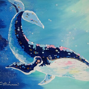 Art Print from Acrylic Painting Seascape Whale Turquoise Ocean Underwater Scene Ocean Art Print on Paper
