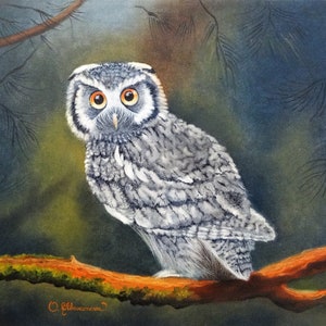 Art Print Oil Painting Birds Animal White Owl Hedwig Snowy Owl Green Forest Print on Paper