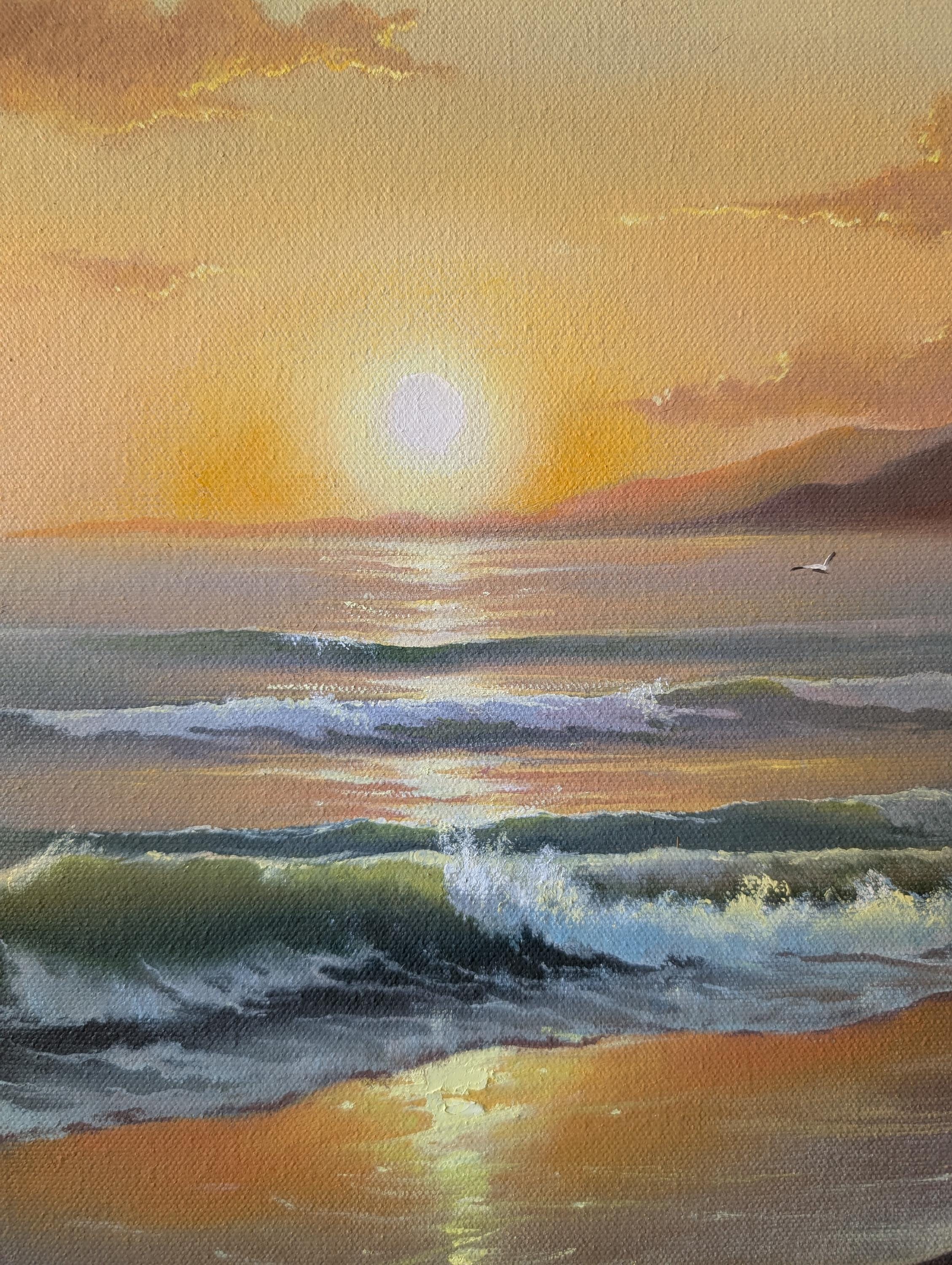 油絵 絵画 夕日の海【A3】 絵画 HR 通販 14064372｜Creema