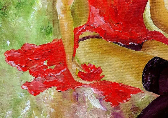 formaat snel accent Olieverf schilderij dame in rode kunst sexy rode jurk - Etsy België