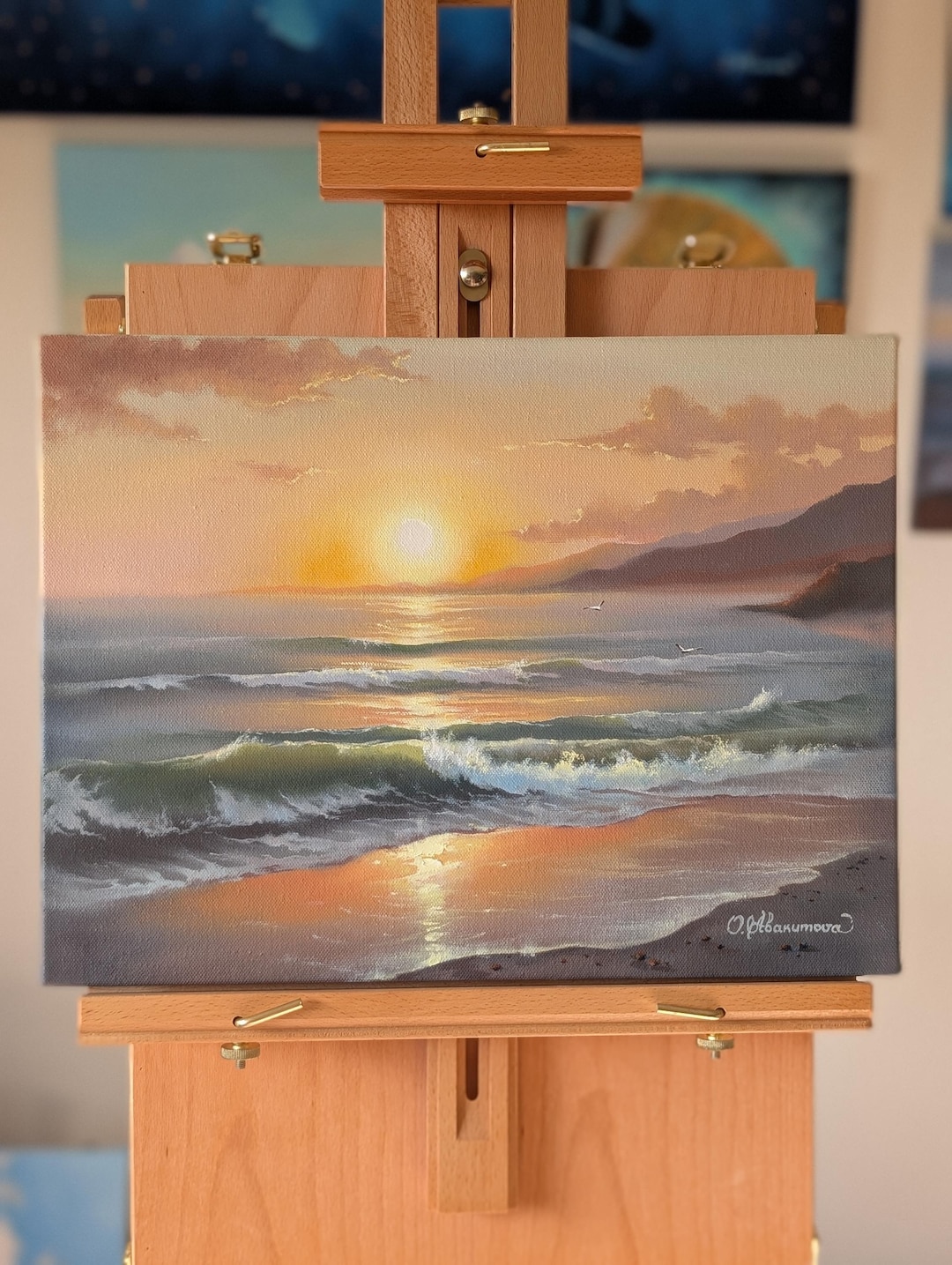 Oil Painting Seascape Ocean Sunset Ocean Wave Original Art Hawaii Ocean ...