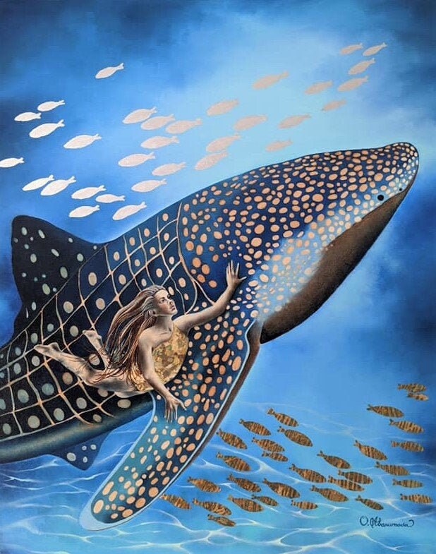 Art Oil Painting Seascape Whale Shark Original Ocean Painting ...