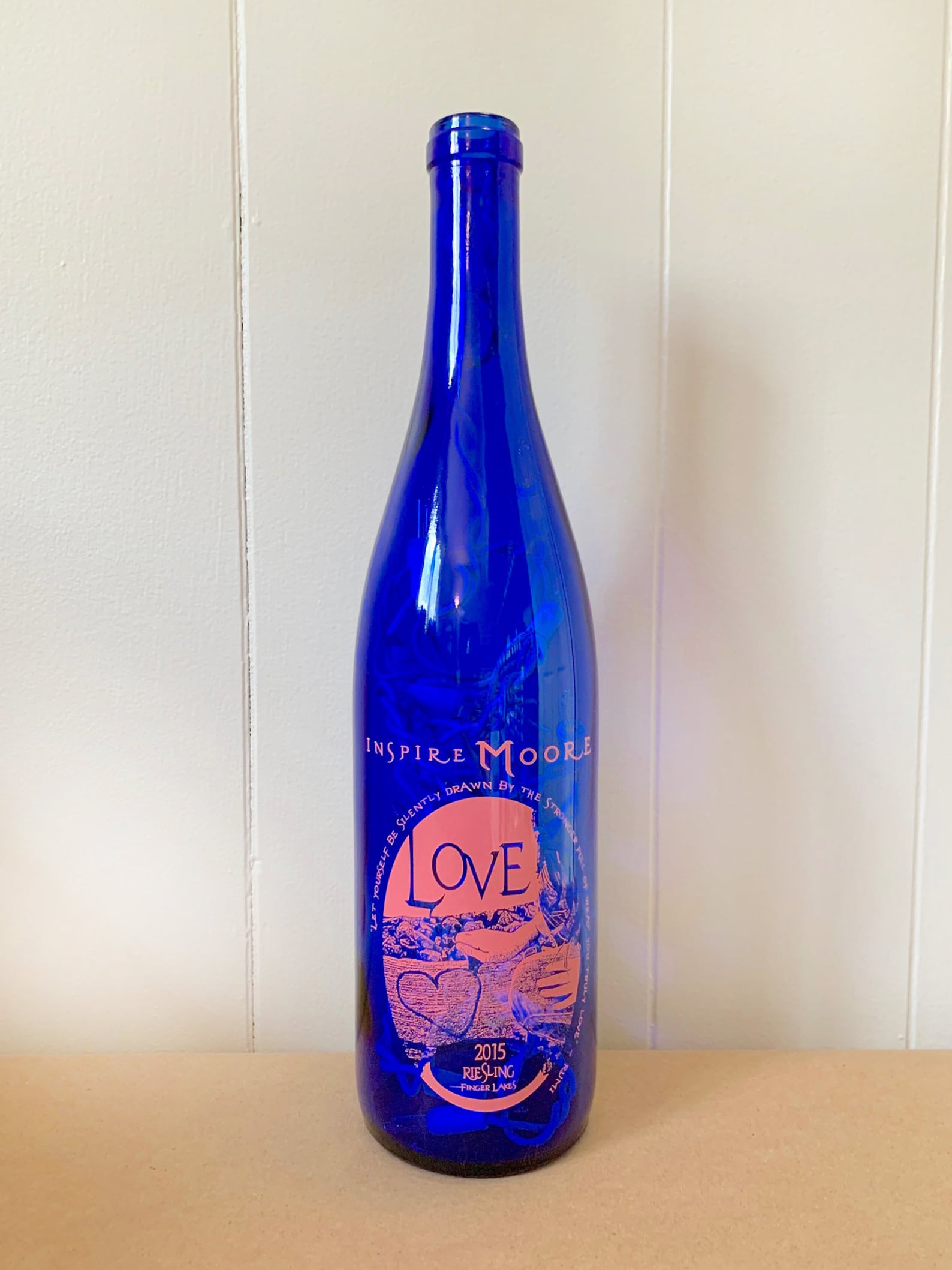 Love, Wine Bottle Light, Blue Decor, Riesling Bottle, Finger Lakes Wine