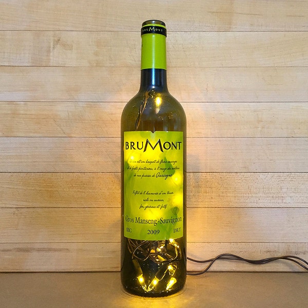 Sauvignon Blanc, Wine Bottle Light, France Wine, White Wine, Recycled Wine Bottle, 2009 Wine, Green Decor, Housewarming Gift, Wine Lighting