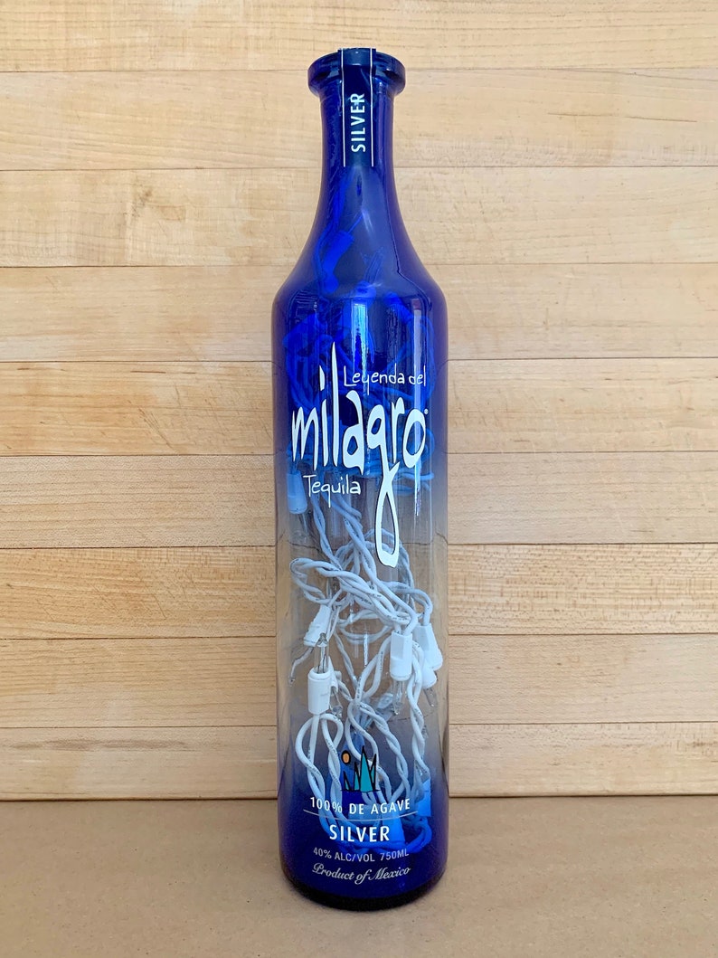 Milagro Tequila Blue Bottle Light Liquor Light Silver Etsy