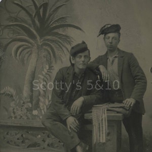 Antique Tintype Two Affectionate Men with Sailor Hat - Gay Interest