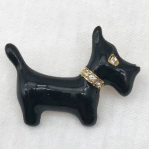 Vintage SFJ Enamel and Rhinestone Scottie Dog Brooch