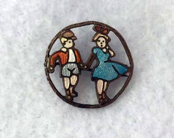 Vintage Enamel Boy and Girl Pin
