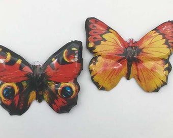 Vintage Tin Litho Butterfly Pins Japan - set of 2