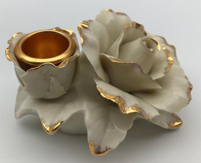 Vintage Avon China Porcelain Rose Candle Holders Etsy