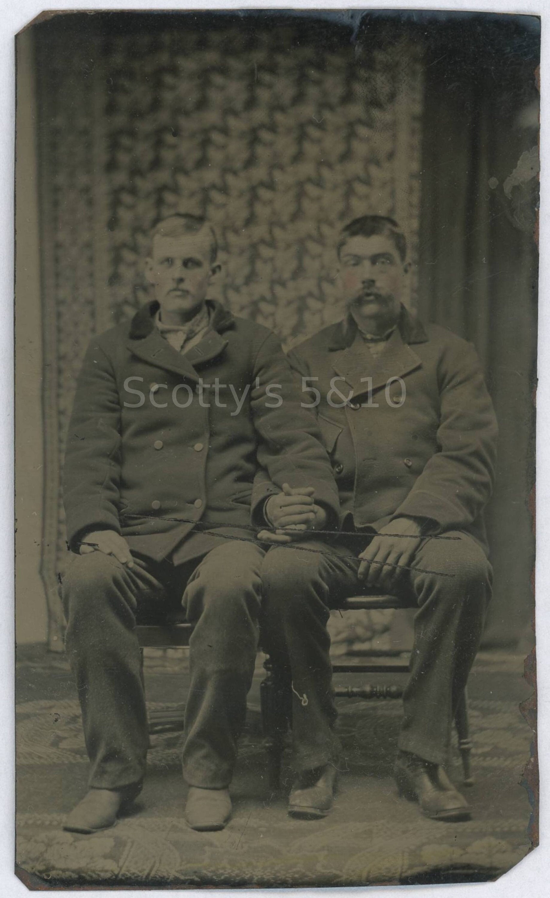 Antique Tintype Two Affectionate Men Holding Hands - Gay Interest