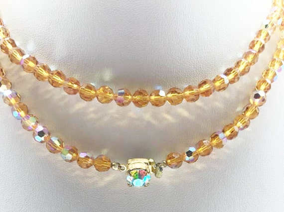 Vintage AB Amber Rondelle Crystal Necklace - image 2