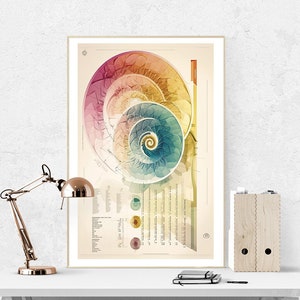Golden Ratio Spiral Art Instant Download Wall Art - Fibonacci Sequence Chambered Nautilus Sacred Geometry Design Illustration Print