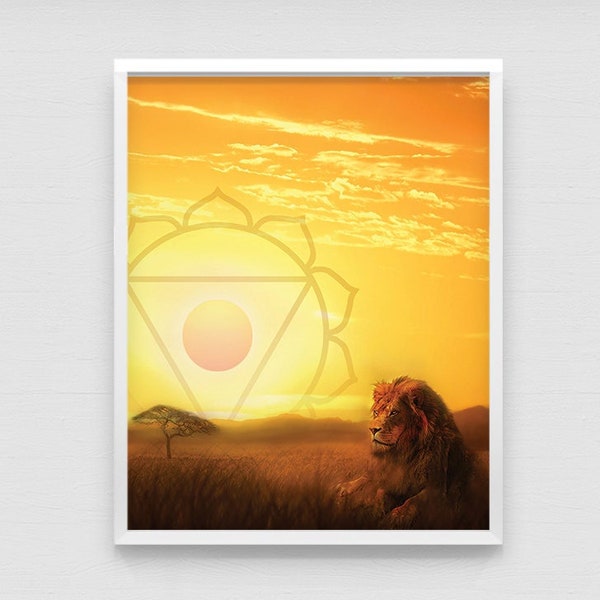 Yoga Art Decor Instant Download - Solar Plexus Manipura Chakra Symbol Surreal Modern Digital Collage Painting - 8x10 Digital Download Print