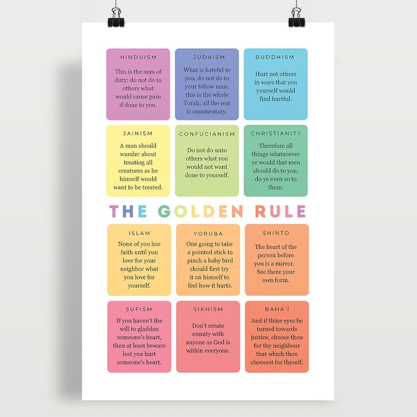 Golden Rule Poster Printables Rainbow Colorful Wall Art Instant Download Poster 3 Pack 24x36 Printable Church Private School Homeschool