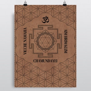 Powerful Durga Yantra Sanskrit Mantra Be Here Now Inspired Brown Craft Book Paper Retro Hippie Wall Art Instant Download Yoga Meditation