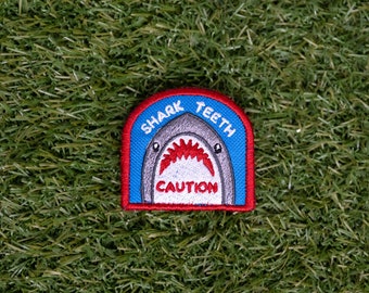 Embroidered Dog Patch | Shark Teeth Arch Patch | Caution Dog | Sharp Teeth | Caution Dog