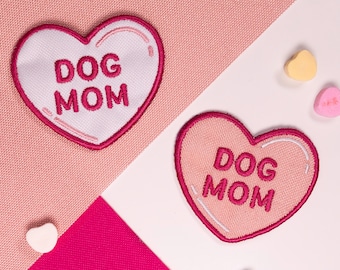 Dog Mom Embroidered Heart Patch - Embroidered Iron-On Patches - Patch - Iron on Patch - Velcro Patches - Valentines-