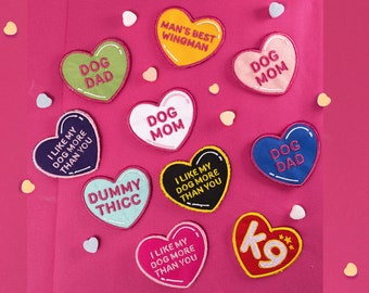 Conversation Heart Embroidered Heart Patches - Embroidered Iron-On Patches - Patch - Dog -Iron on Patch - Velcro Patches - Valentines