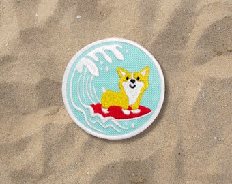 Embroidered Dog Patch | Surfin' Corgi Patch