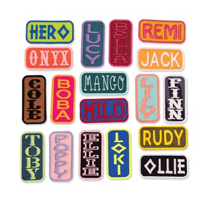 Custom Mini Name Patch | Embroidered Patch | 2&quot;x4&quot; Rectangle | Hook and Loop or Iron-On | Personalize Name Tag | Dog Harness | Backpack