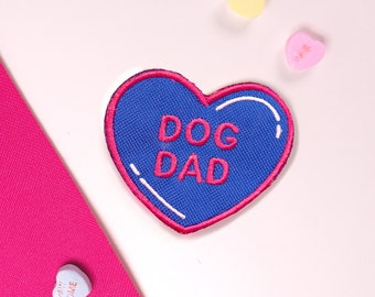 Dog Dad Embroidered Heart Patch - Embroidered Iron-On Patches - Patch - Iron on Patch - Velcro Patches - Valentines