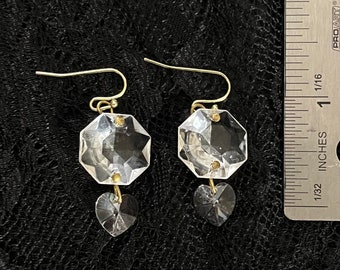 Crystal & heart drop earrings