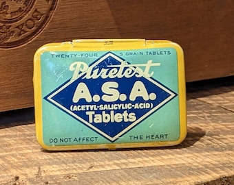 Vintage Puretest A.S.A Tablet Tin, Coleccionable, Publicidad, Médico, Rexall, Decoración, Regalo