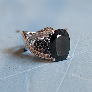 Silver Ring with Large Blue Sapphire and Diamond