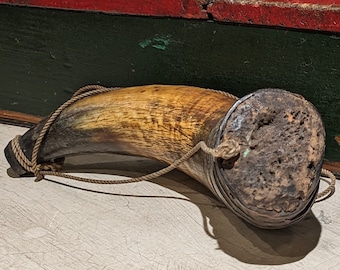 19th Century Bone Powder Horn, Antique Militaria Decor