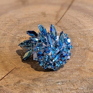 Signed Sherman Blue Swarovski Crystal Brooch